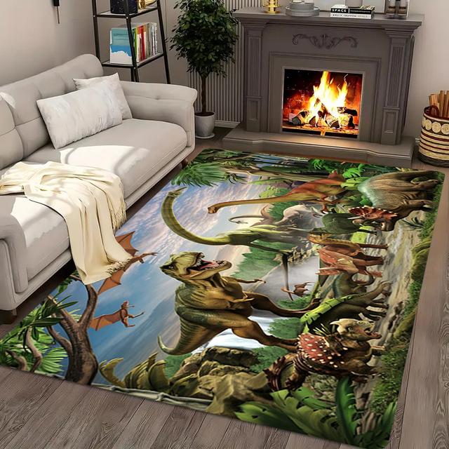 TEMU Dinosaur Carpet Suitable For ' Room - Non-slip Thick Soft With Period Dino Design, Pvc Backing & Easy Clean, Machine Washable Rug For, Playroom, Living Room Decor
