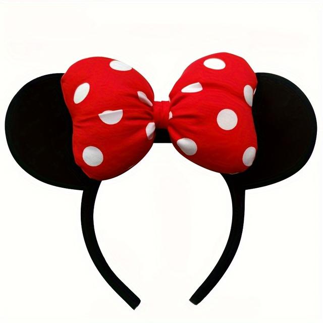 TEMU Mouse Headband With Red Polka Dot Bow - Cute Cartoon Hair Accessory For, Women, And, Dress-up Play, Parties, And Themed Events, Themed Event Accessory | Design | Durable Headband, Mouse Ears