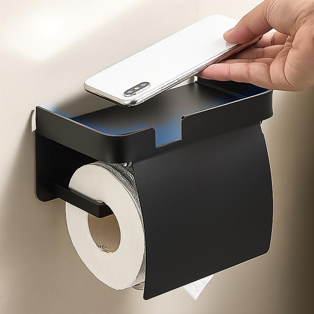 TEMU Bathroom Tissue Box Bathroom Phone Holder No-drill Notch Design Wall-mounted Toilet Paper Holder Bathroom Storage Rack