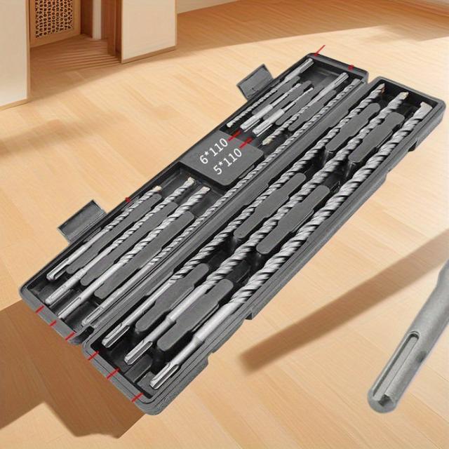 TEMU 17pcs Multifunctional Drill Bit Set For Concrete, Including Round And Square Shank Chisels, Flat Chisels, U-shaped Chisels, And Drilling Bits For