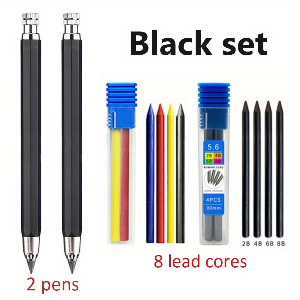 TEMU Lápiz mecánico de metal de 5.6 mm con gruesa automática, juego de 4 unidades, lápiz de ingeniería telescópico con HB, adecuado para regalo de , , dibujo de ingeniería (2 bolígrafos + 2 cajas )