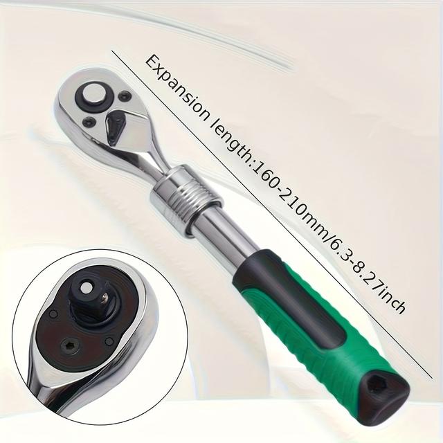TEMU Quick-release Drive Ratchet Wrench Set With Retractable Handle, Reversible Design - Durable Steel Industrial Tool