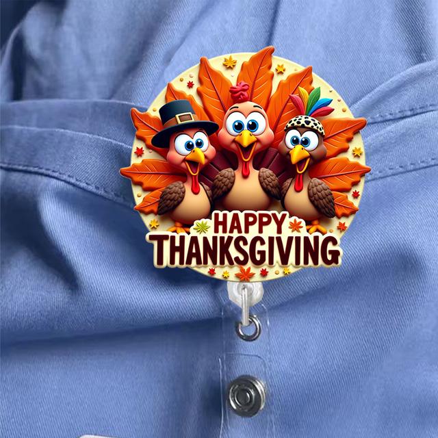 TEMU 1pc 2d Flat Retractable Badge Reel Accessories Cute Funny Acrylic Id Badge Holder With Clip For Office Nurse Teacher Thanksgiving Gifts 2d Flat