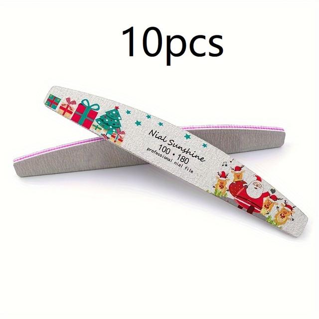 TEMU 10pcs Festive Nail Art Tools, Half-moon Nail Files, Double-sided Washable, Unscented, New Year Theme Manicure Set, Durable &