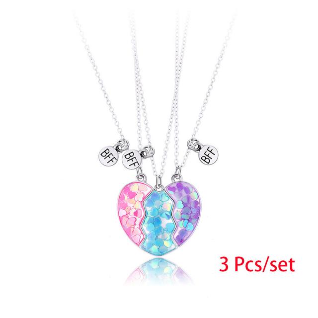 TEMU 3pcs/set Stitching Heart Pendant Necklace, Stitching Fashion , Daily Casual Friendship Jewelry, Sweater Chain/clavicle Chain/necklace Gift For Men Or Couples