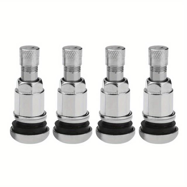 TEMU Set Of 4 Stainless Steel -type Tubeless Tire Valve Stems With Dust Covers For Car Tire Replacement