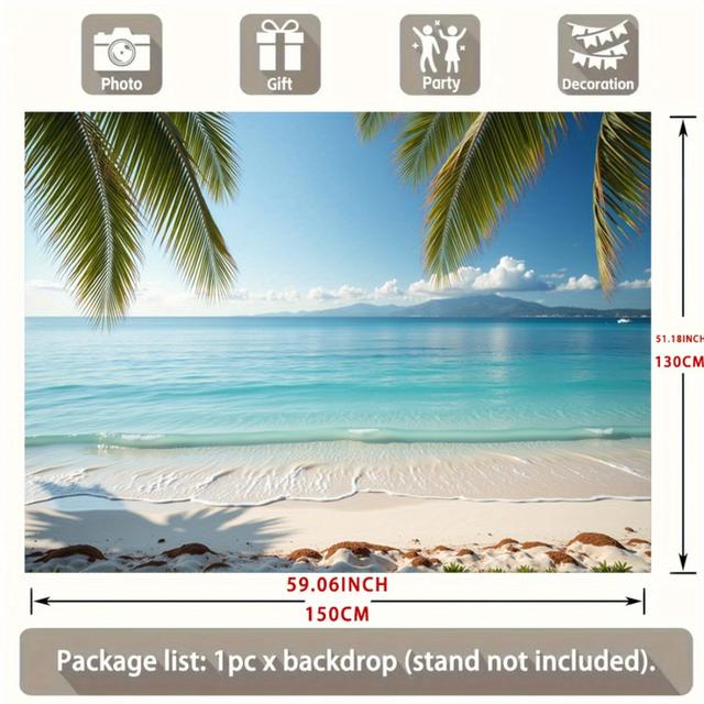 TEMU 1pieza Gran Banner de Fiesta de Playa Hawaiana Tropical - Telón Vibrante con Palmeras, Aguas Turquesas y Playa de Arena para , Eventos Temáticos Luau y Fiestas , Decoraciones de Fiesta Hawaiana