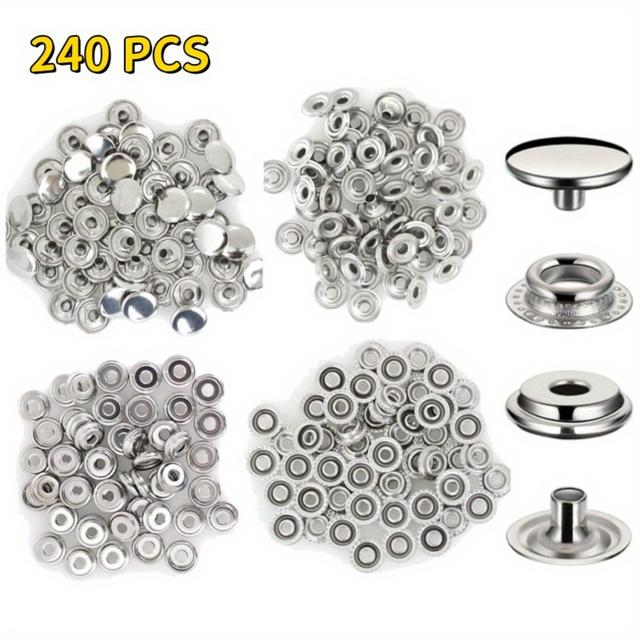 TEMU 240pcs Snap Fastener Set, 15mm Heavy Duty Press Studs, Steel Material, For Marine, Boat, Canvas, Bag, Leather Diy Crafts