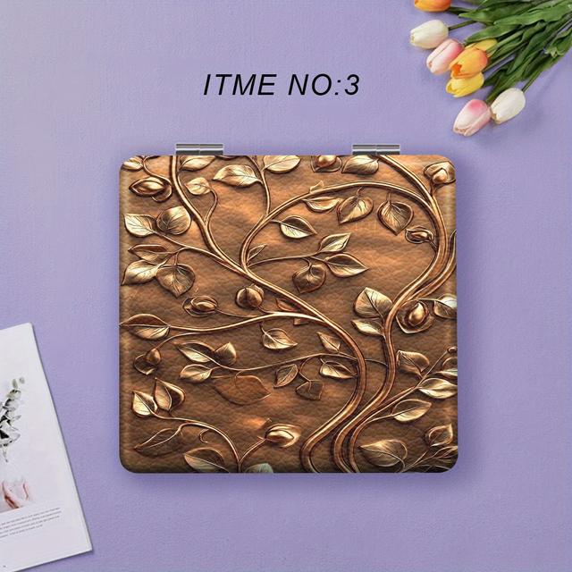 TEMU Espejo Plegable de Mano con Diseño Floral Vintage, Cristal y Recubierto en Polvo - Compacto y Portátil, Ideal para Chicas, Regalo de , Boda o San Valentín - Herramienta de Belleza Retro