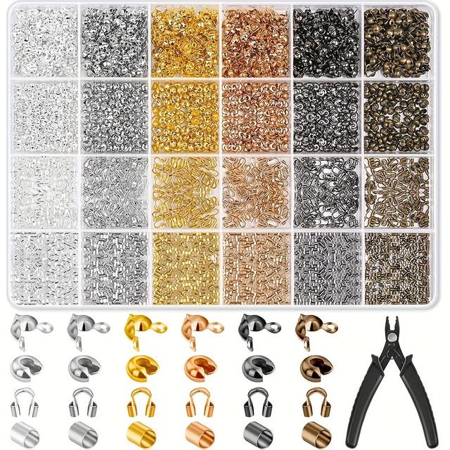 TEMU 2220pcs Crimp Beads For Jewelry Making, Knot , Pressure Tube And Steel Wire Shield With Pressure Clamp For Bracelet Necklace Making