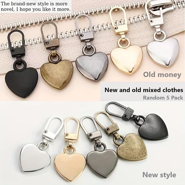 TEMU 5pcs Luxecraft Love Heart Metal Zipper Pulls, Semi-automatic Detachable Snap Pliers, Replacement For Box Bag Coat Clothes Shoes Boots, High-grade Snap Accessories