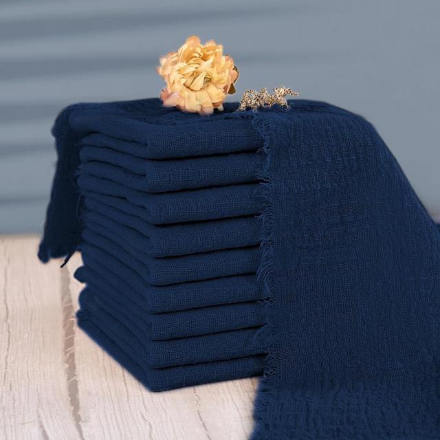 TEMU Navy Cloth Napkins With Fringe 12-pack, Cotton, Gauze Washable Navy Blue Serviettes For Wedding Decorative Dinner Parties