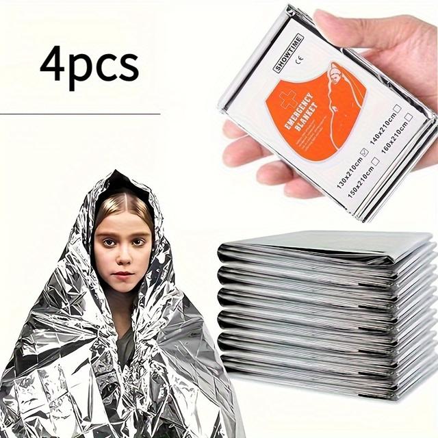 TEMU 2pcs/4pcs Pack Thermal Mylar Emergency Blankets - Pet Material, , Hand Wash, Plain Weave - Space-efficient Survival Gear For Camping, Hiking, Outdoor Activities &