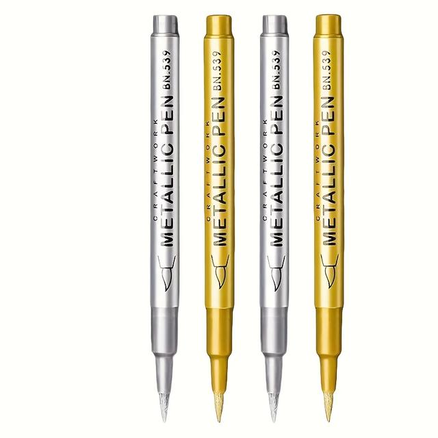TEMU 4 Golden And Silvery Permanent Markers - Waterproof, Suitable For Crafts, Resin Art, Office Supplies, Model Building Painting Tools, Craft Supplies | Decorative Pens | Waterproof Markers