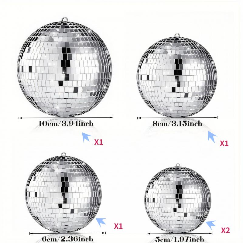 TEMU 5 10cm/3.94inch Assorted Silver Disco Mirror Balls, Sparkling Decor For Your Living Room, , Christmas Decorations, And Festive Party Embellishments, Hand