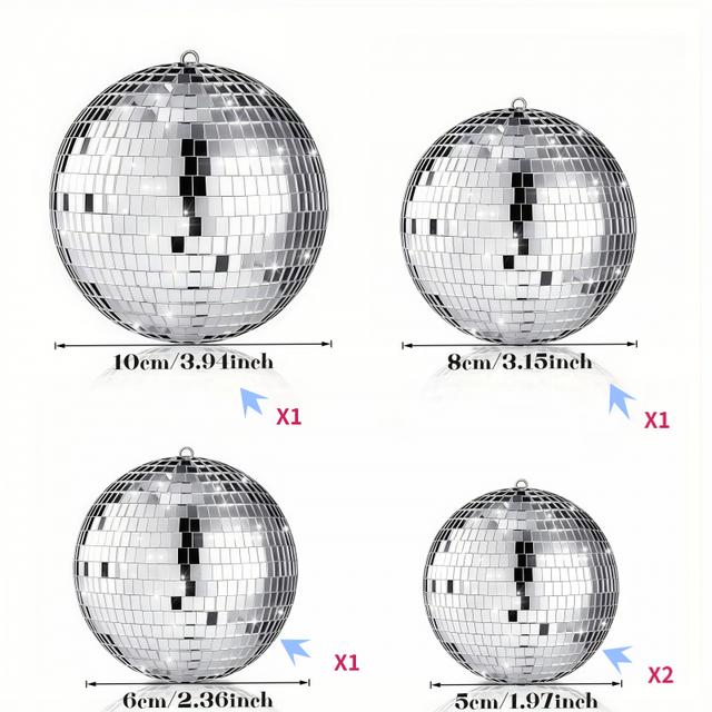 TEMU 5 10cm/3.94inch Assorted Silver Disco Mirror Balls, Sparkling Decor For Your Living Room, , Christmas Decorations, And Festive Party Embellishments, Hand