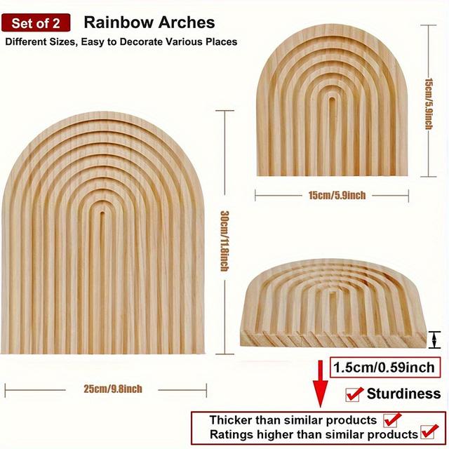 TEMU 2pcs Bohemian Wooden Wall Shelves With Round Cutouts - Modern Rustic Decor For Living Room, Kitchen, Bedroom, Office | Unfinished Finish, Natural , Shelf Decorations