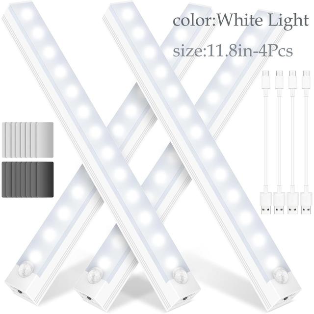 TEMU 4pcs Wireless Under Cabinet Lighting, Motion Sensor Led Closet Lights, Usb Rechargeablesensor Night Light For Kitchen Bedroom (white)