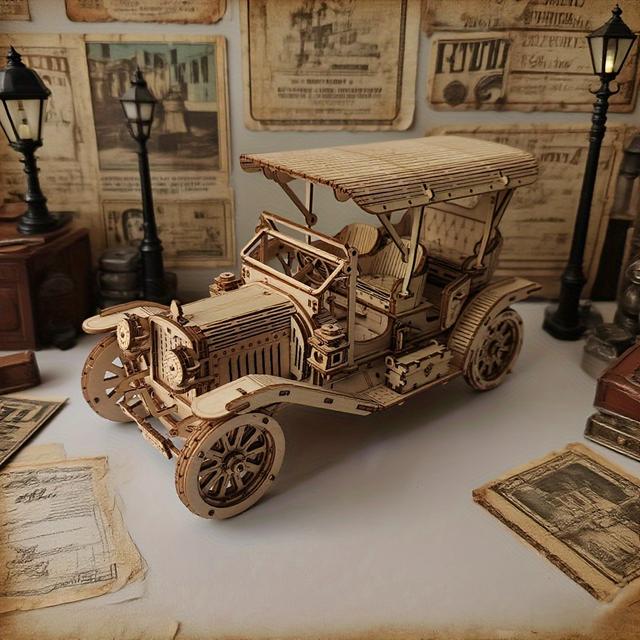 TEMU 3d Retro Classic Car Wooden Puzzle - Adult Handmade Decoration, Perfect Gift To Relax