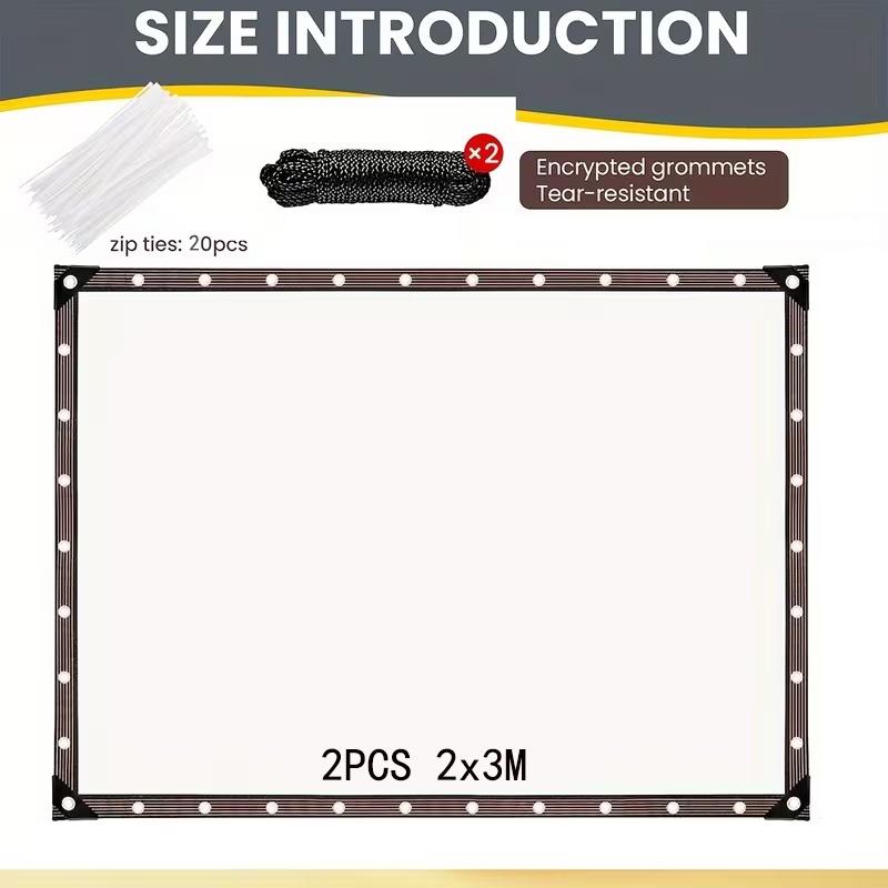 TEMU 2pcs Heavy-duty Clear Vinyl Tarp - Waterproof & Windproof With Extra Grommets, Rope & Ties For Outdoor Use - Patio, Henhouse, Porch Canopy, Plant Covering & Camping