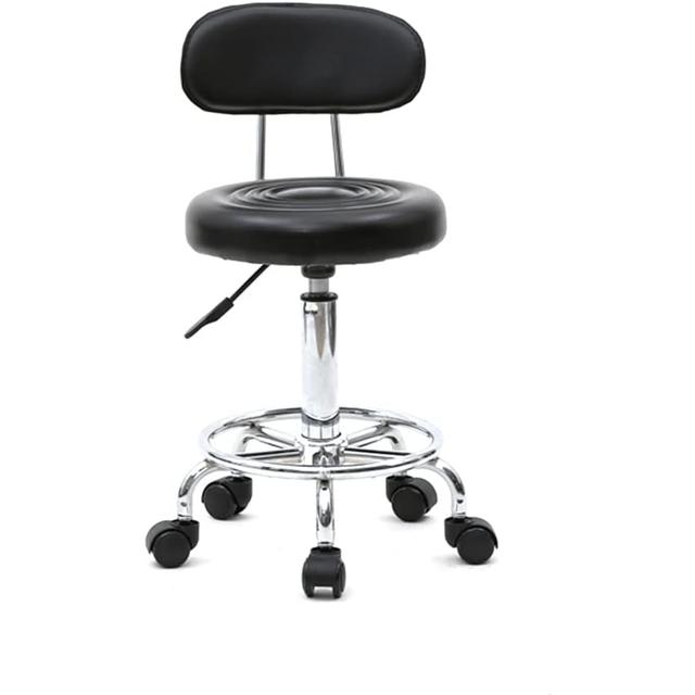 TEMU Bonnlo Office Stool | Rolling, , Height Adjustable, Pvc Material, Round Shape, Black-backrest For Nail Studio, , Spas, And Offices