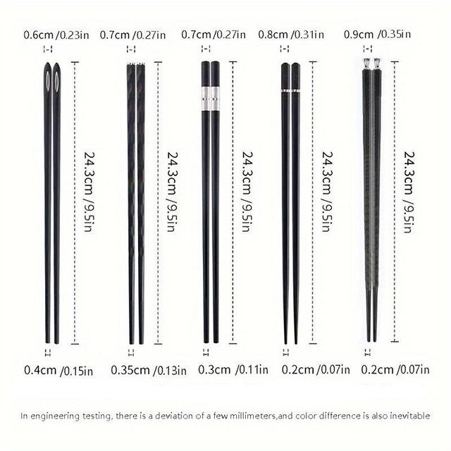 TEMU 5 Paar neue schwarze Essstäbchen, leicht zu reinigen, langlebig, luxuriös, geeignet für asiatische Küche, geeignet für Restaurants und Familien