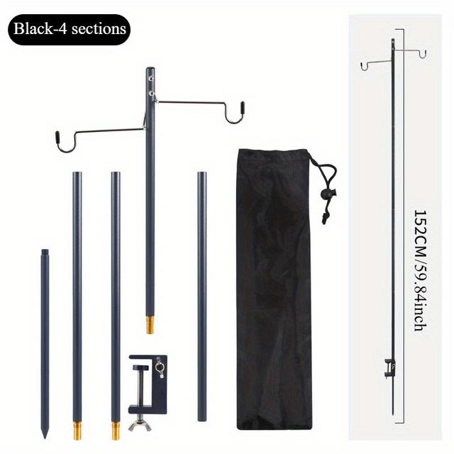 TEMU Aluminum Alloy Camping Lamp Stand - Portable Desk Pole With Stainless Steel Double Hooks And Ground Spike, Suitable For Hiking And Outdoor Adventure, Usable In All , Camping Accessorie