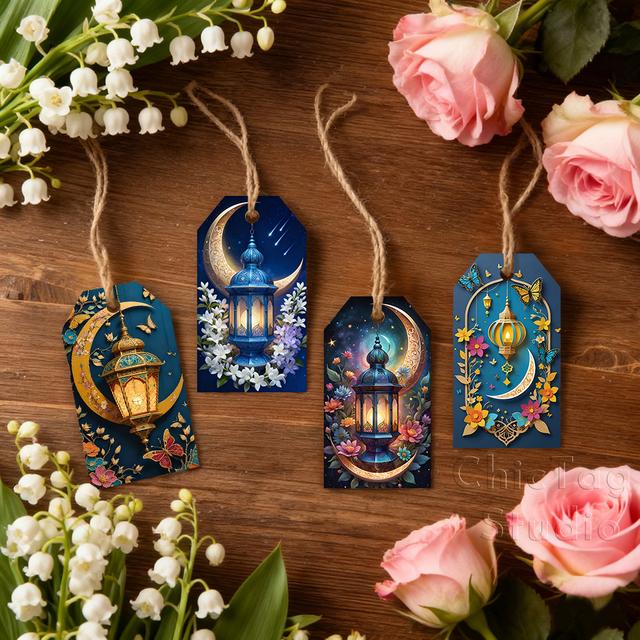 TEMU 48 قطعة بطاقات هدايا مهرجان رمضان مع حبل هيمب، بتصميم وقمر بأسلوب حيوي، مناسبة لهدايا رمضان، الهدايا الاحتفالية، الهدايا الفنية، إلخ، للتعبير عن الاحتفالي