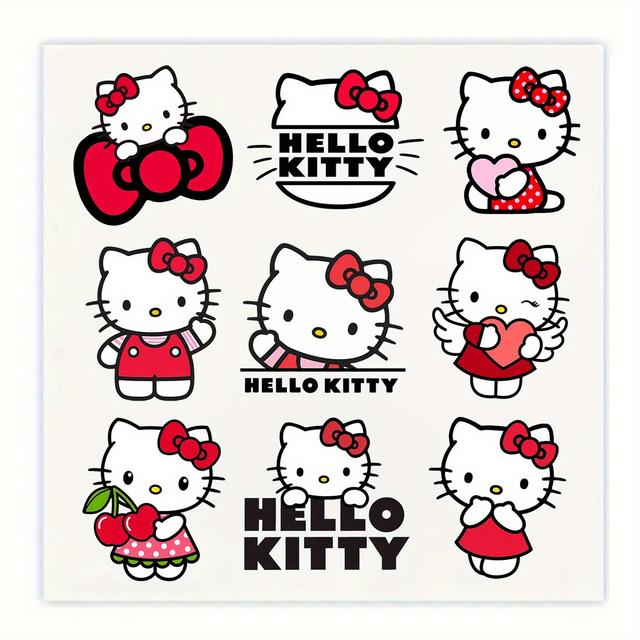TEMU 9pcs/sheet Hello Kitty Iron-on Heat Transfer Stickers Cartoon Decal Patches For T-shirt, Hoodie, Pillow Cover, Canvas Bag Decoration, Heat Transfer Stickers, Crafts, Gift(clothes Not Included)