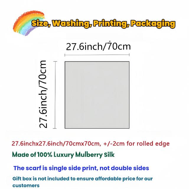 TEMU 100% Musselinsilkesjal 20,87x20,87 Tum Andningsbar Fyrkantig Halsduk Elegant Accessoar Non-Stretch Utomhusdekoration