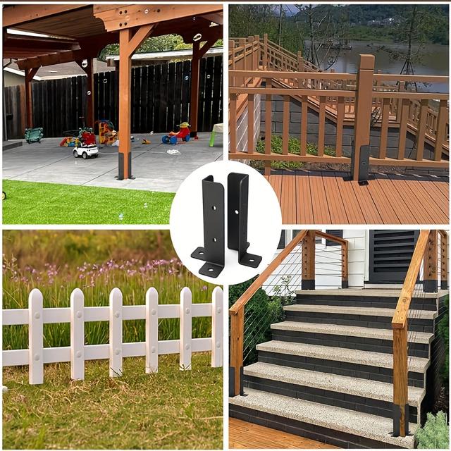 TEMU Adjustable Deck Post Anchor Bracket 2pcs Set, Suitable For 1.5x1.5-2x2-2x4-4x4 Posts, Heavy-duty Metal Support For Wooden Fences And Gazebos, , Space-saving Design, Ideal For Gifting