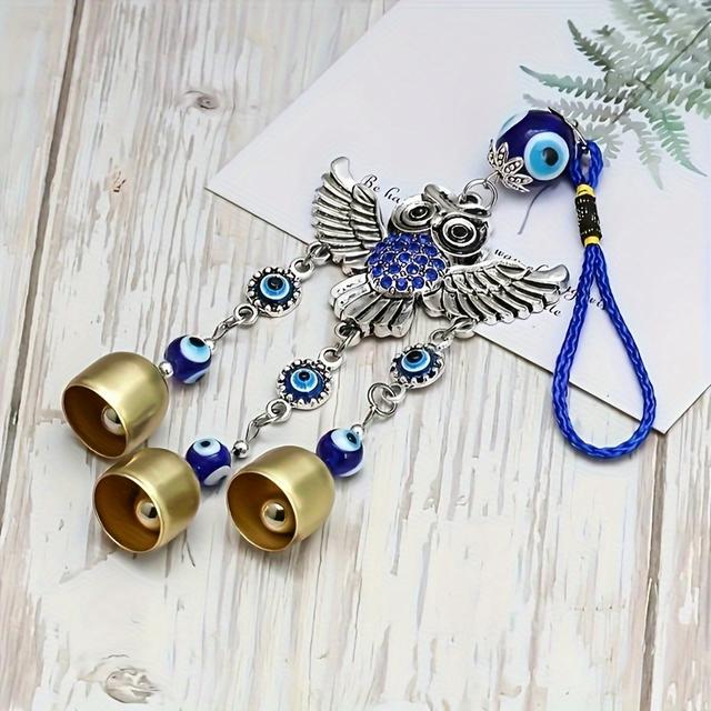 TEMU 1pc Whimsical Owl Wind Chime With Blue-eye Bell - Metal Outdoor Garden Decor, No Electricity Needed, Creative Car Hanging Ornament For Birthdays, Valentine’s Day & Housewarming Gifts