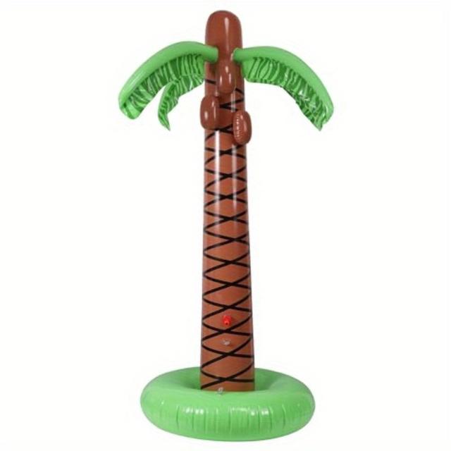 TEMU 61-inch Inflatable Palm Sprinkler - & Brown With Red Buttons, Fun Summer Backyard, Pool, Beach Party Decoration For Family