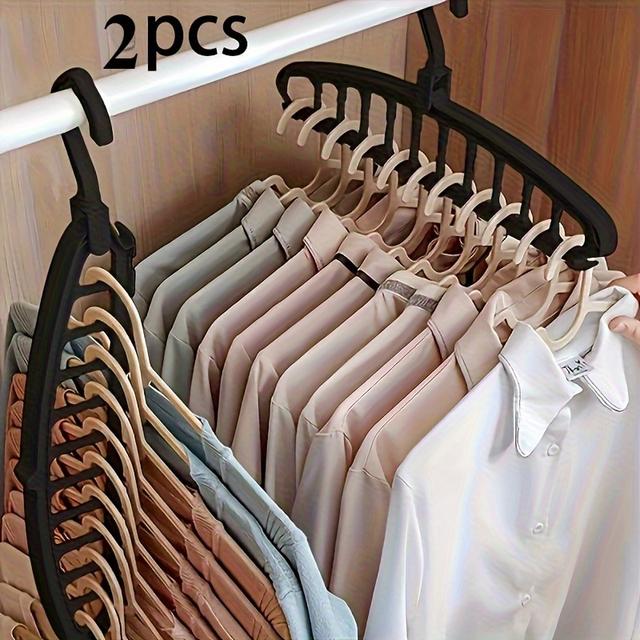 TEMU 2pcs Black Plastic Hangers With Multi-hook Design - Space-saving Wardrobe Organizer For Home And Travel, Durable And Lightweight, Ideal For Neat Closet Storage And Clothing Hangers