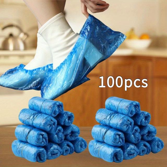 TEMU 100pcs Multi-functional Disposable Shoe Covers Made Of Durable Plastic Material, Suitable For Home, Travel, And Work. Featuring A , Fit The Feet