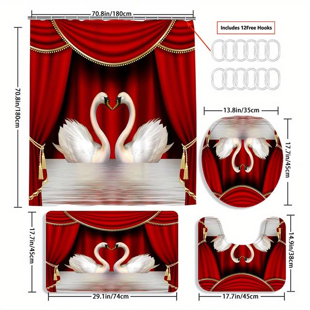 TEMU 4pcs Christmas Dwarf Hat Shower Curtain Decoration, Beautiful Housewarming Gift Decoration, Shower Curtain And Toilet Floor Mat 3pcs Set With 12 Shower Curtain Hooks