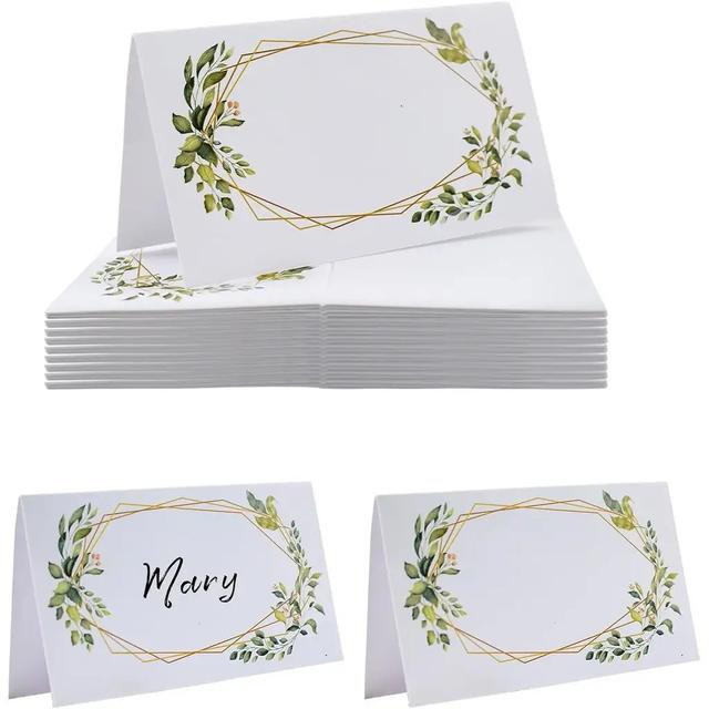 TEMU 100 grüne Blatt-Goldrahmen Platzkarten, leere Sitzordnung, geeignet für Hochzeitsbankette und Party-Tischdekorationen