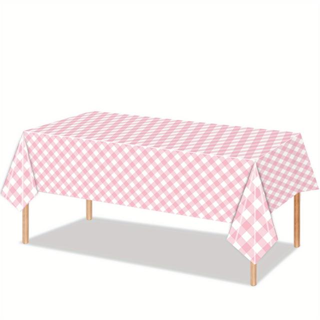 TEMU 1pieza 51*86inch Manta de Mesa Rosa a Cuadros, Rectangular, a Máquina de Plástico, para Decoración de , Decoración de Fiesta, Temáticas de Fiesta