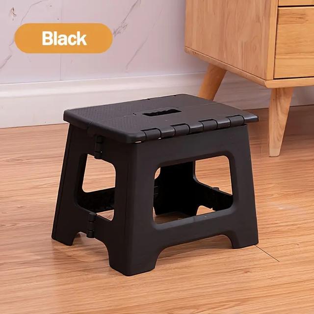 TEMU Stylish White Folding Step Stool With Blue Lid - Durable, Portable, And Space-saving Design For Home Or Office Use, For 10 Home Essential
