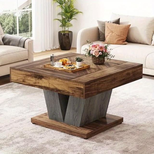 TEMU Coffee Table Suitable For Living Room - Space-saving Wood Center Table With Rustic Brown Top & Base, Assembly, Sturdy Mdf Frame, "