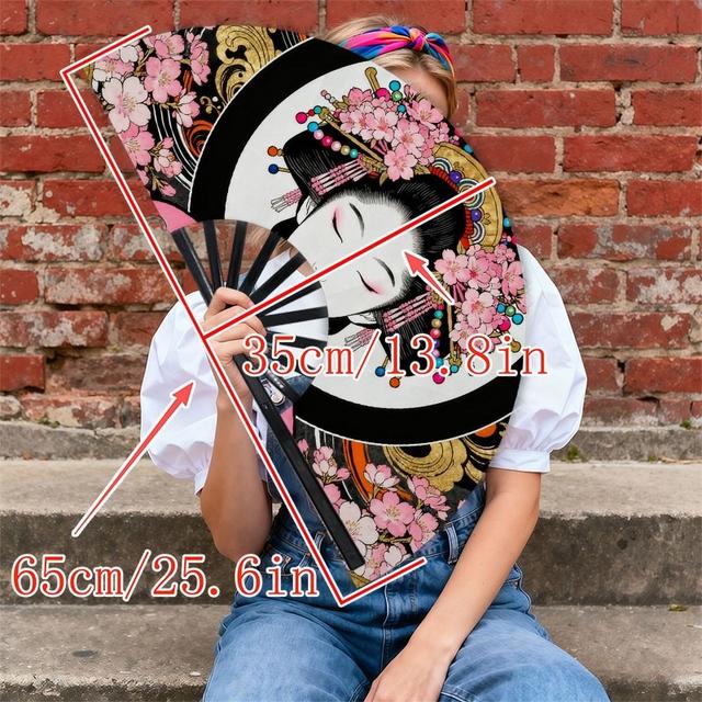TEMU Portable Handheld Fan For Men, Featuring A Stylish Geisha Design, Made Of Lightweight, Use And Outdoor Events, With A Unique Artistic Pattern, A Trendy Accessory For Gentlemen, Without Battery