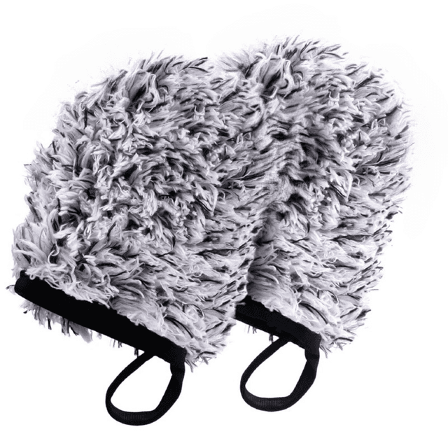 TEMU 2pcs Microfiber Wheel Cleaning Gloves - Soft Plush Car Detailing Mitts With , Black With Golden Accents, Ideal For Wheels & Rims, In 3 Colors, Wheel Cleaning Accessories