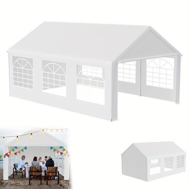 TEMU 4x6m Outdoor-Partyzelt Weißes PE-Dach Abnehmbare Seitenfenster – Großer Pavillon für Garten, Hochzeit & Events