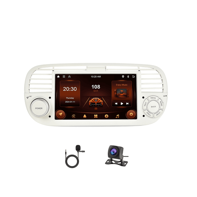 TEMU Podofo Eq 17.78cm Hd Car Autoradio Support Carplay And Wireless Auto For 13 [2+64g] White Car Stereo Radio For Fiat 500 2007-2015 Built-in Wireless, Gps, Wifi Fm/ Rds