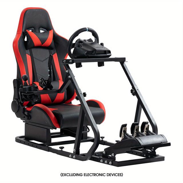 TEMU Minneer Racing Simulator Cockpit With Red Seat For / / , , Playstation, Pc, Adjustable Steering Wheel Stand, Excluding Steering Wheel, Shifter, Pedals