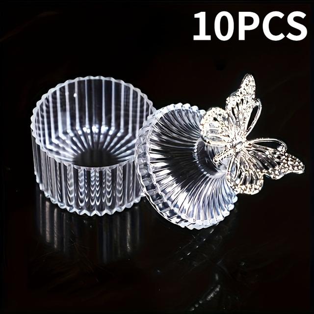 TEMU New Party Gift Box Packaging 10pcs Gift Box, 3.4in*2.4in Plastic Transparent Round Golden Striped Lid Creative Storage Box For Desktop Office Study, Suitable For Multiple Scenes