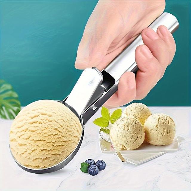 TEMU 1 High-quality Stainless Steel Ice Cream Scoop With Easy-trigger Design - Sturdy And Comfortable Handle, Perfect For Desserts And Melon Balls