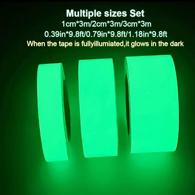 TEMU Set Of 3 Rolls Of -the-dark Tape In Sizes - Fluorescent Stickers Suitable For Fishing Rods, Ropes, Paint, Stars, And Clothing - Perfect For Halloween And Christmas Celebrations