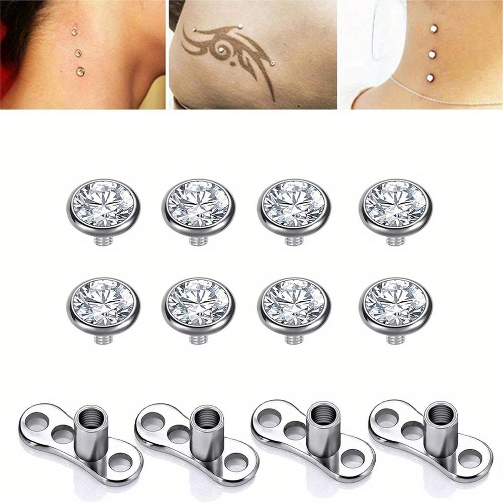TEMU 12pcs Surgical Steel Dermal Piercing Jewelry Tops For Women Men Cubic Micro Dermal Anchor Tops Base Dermal Piercing