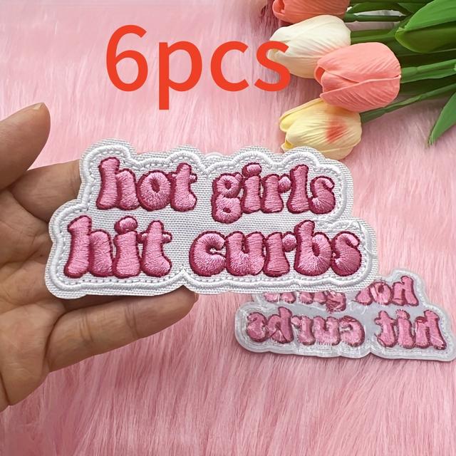 TEMU 6pcs Embroidered Applique Patches, " Hit The Curb" Design, Polyester Iron-on/sew-on Decorative Badges For Diy Fashion , With Ideal For Backpacks, Vests, Jackets, Pants, And Hats
